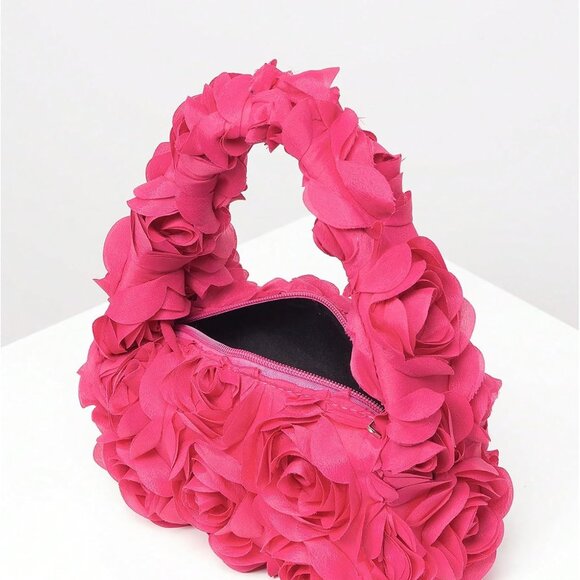 Women's Polyester 3D Flower Clutch Evening Bag Top Handle for Parties - Picture 4 of 7